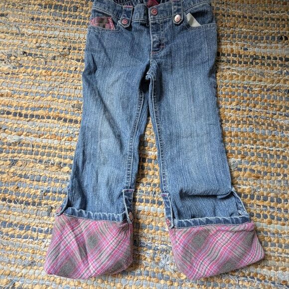 Vtg Y2K Disney Princess Jeans Girls 4T Ramie Blend Pink Plaid Trim Embroidered H - Picture 5 of 8